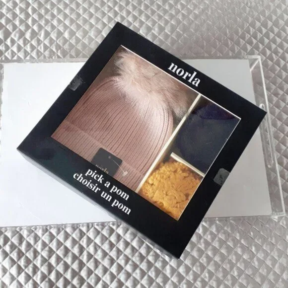 Norla light pink beanie hat toque 3 pom pom box set